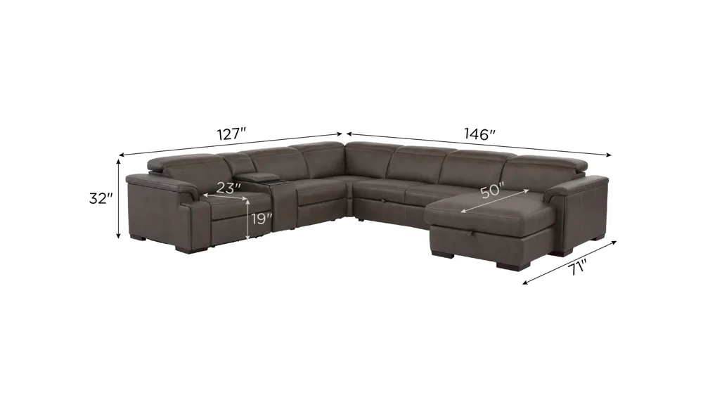 Orion 6-pc. Dual Power Media Sectional w/ Speaker Headrest Dimensions