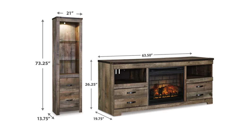 Trinell 3-pc. Entertainment Center w/ Fireplace Dimensions