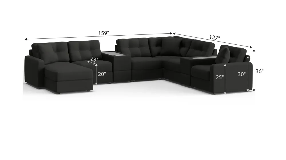ModularOne 8-pc. Sectional w/One Power Console Dimensions