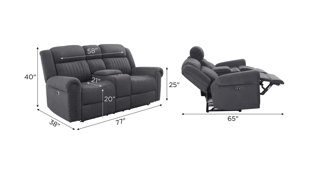 Harrison Power Console Loveseat Dimensions