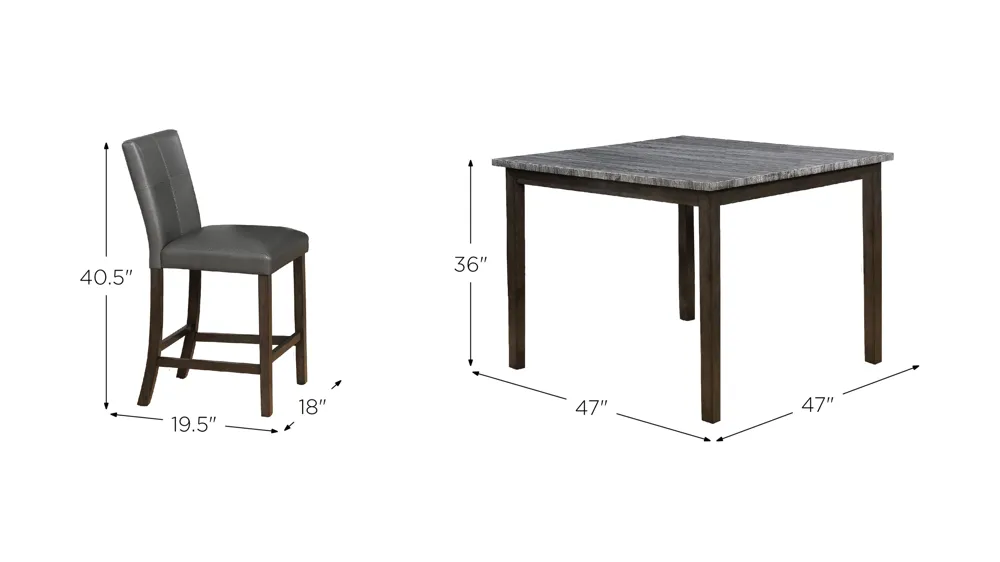 Pompei 5-pc. Counter-Height Dining Set Dimensions