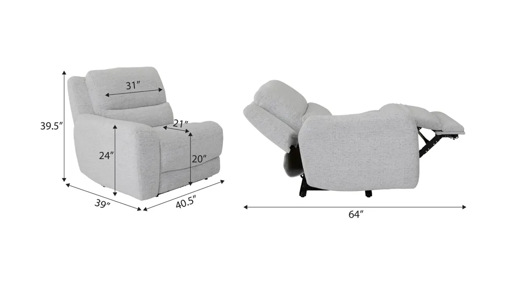 Miller Left Arm Facing Power Recliner Dimensions