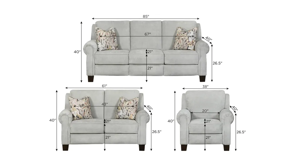 New Garden Dual Power Living Room Set Dimensions