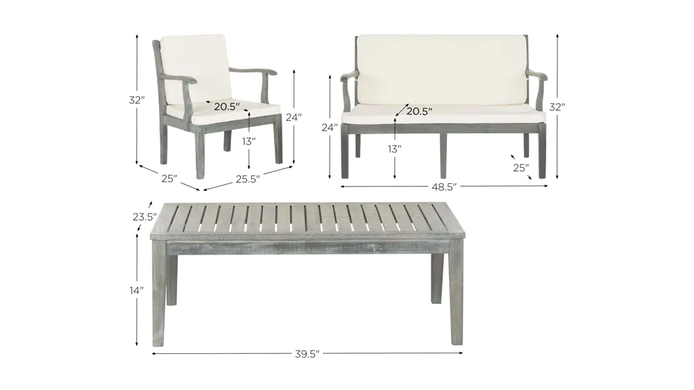 Hilo Mar 4-pc. Patio Set Dimensions