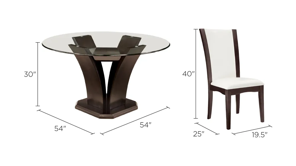 Venice 5-pc 54" Glass Dining Set Dimensions