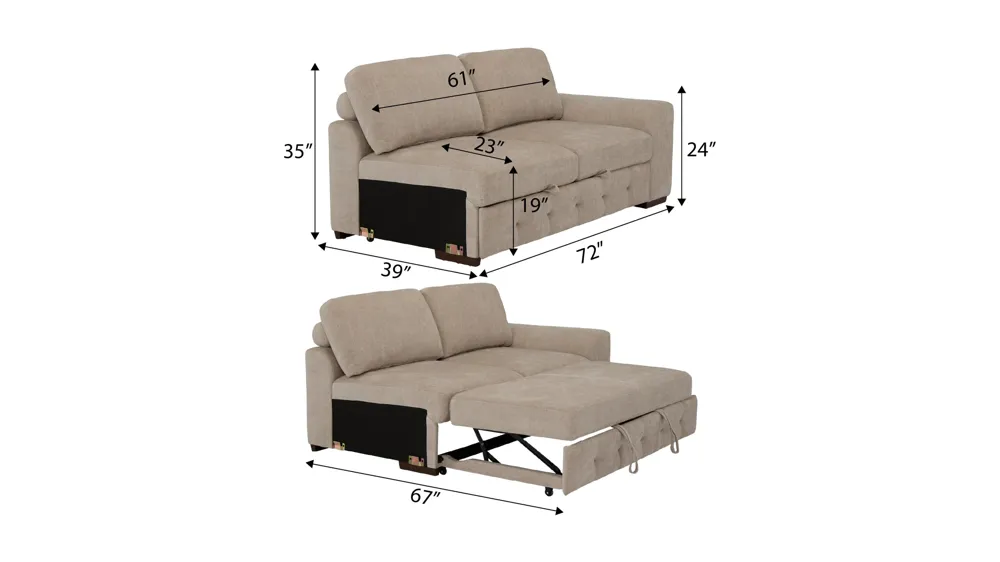 Dolman Right Arm Facing Loveseat with Pop-Up Sleeper Dimensions