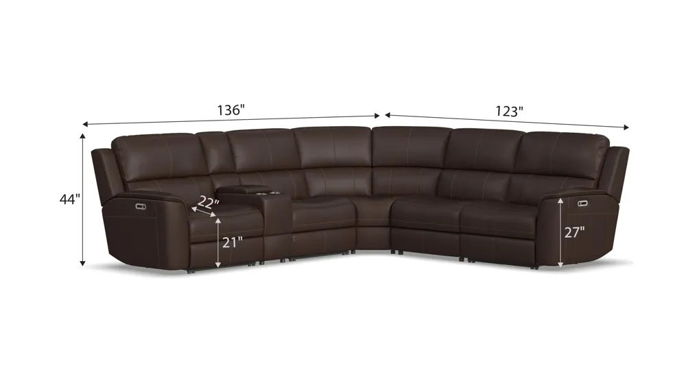 Henrick 6-pc. Triple Power Leather Sectional Dimensions