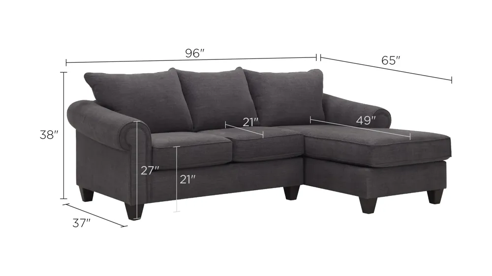 Piper 2-pc. Chenille Sectional Sofa Dimensions