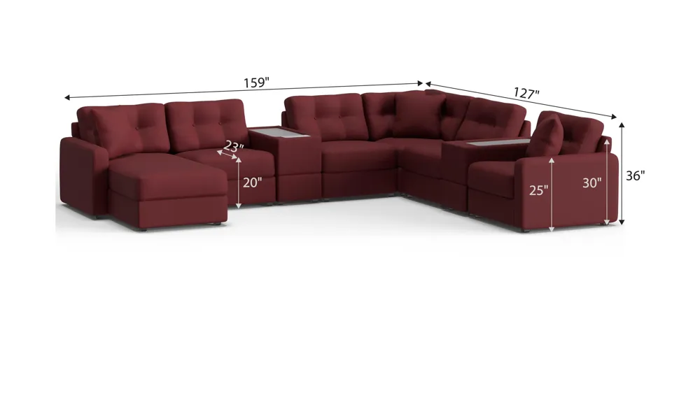 ModularOne 8-pc. Sectional w/One Power Console Dimensions