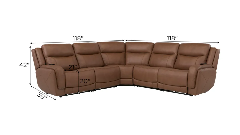 Harbin 5-pc. Zero Gravity Triple Power Sectional w/ Heat & Massage Dimensions