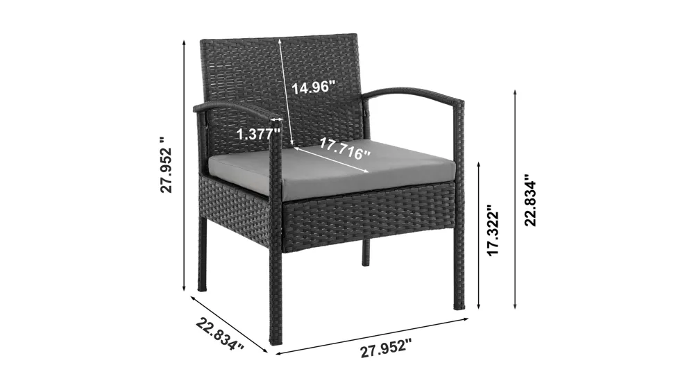 Noli 3 Pc Outdoor Patio Set Dimensions
