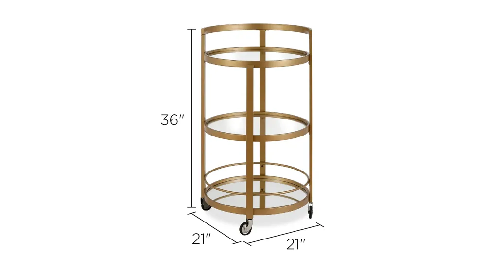 Hause Round Bar Cart with Mirrored Shelf Dimensions