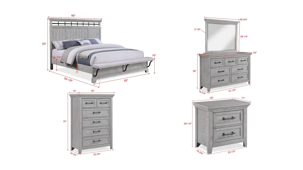 Beckett 5-pc. Bedroom Set Dimensions
