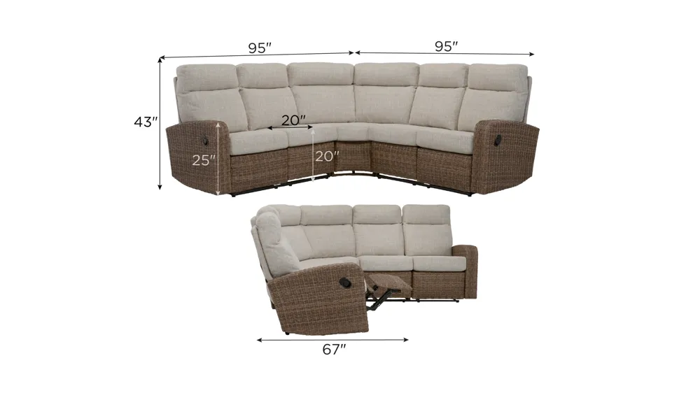 Takumi 3-pc. Outdoor Reclining Sectional Dimensions