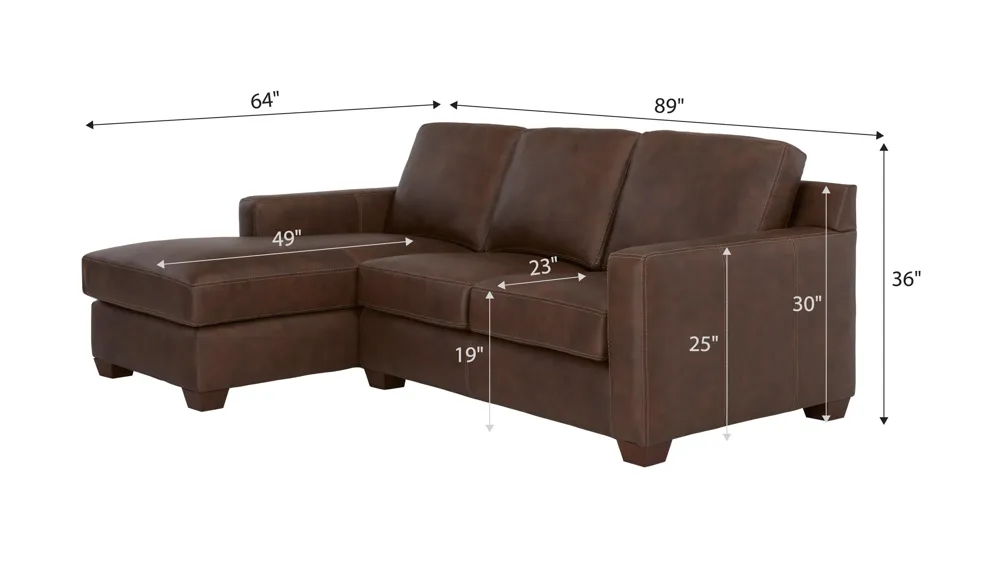 Quinton 2-pc. Leather Sofa Chaise Dimensions