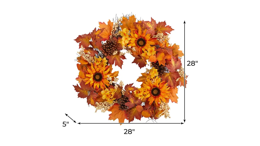 28" Harvest Foliage Artificial Wreath Dimensions