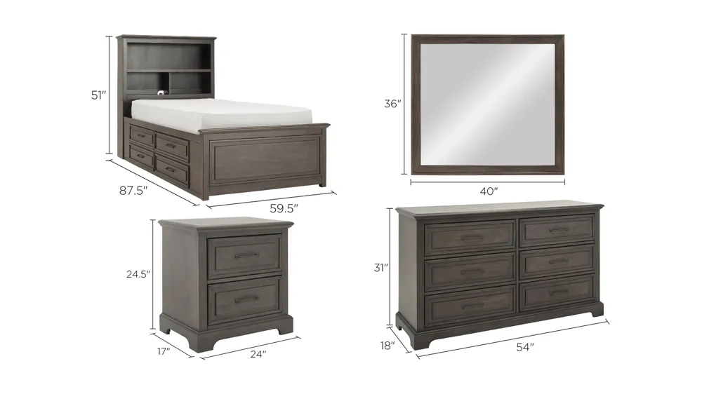 Kieran 4-pc. Bedroom Set with 2-Side Storage Dimensions
