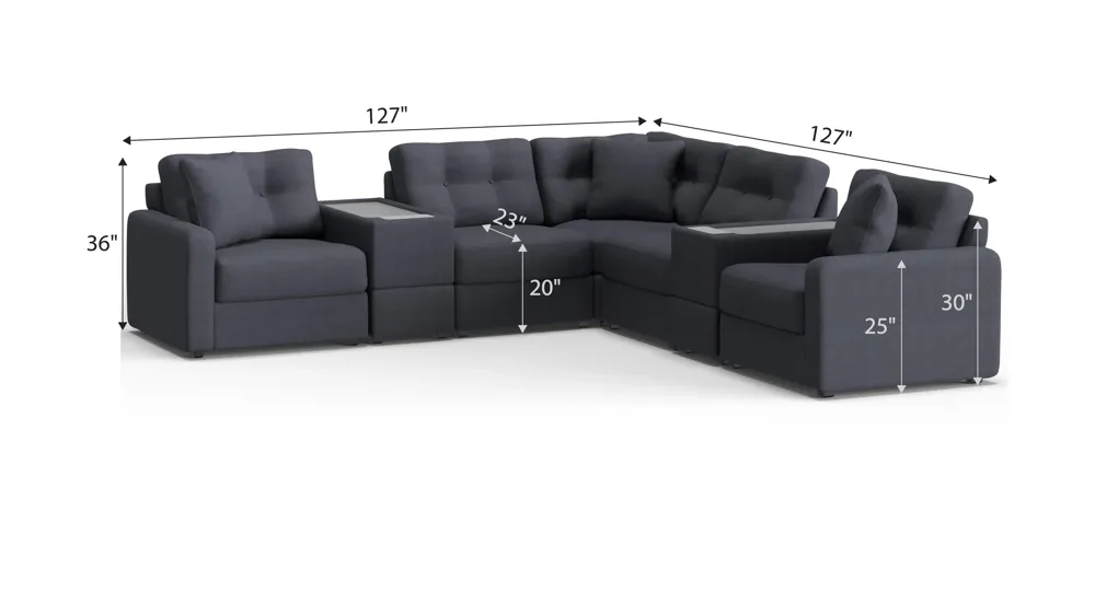 ModularOne 7-pc. Sectional w/Two PowerConsole Dimensions