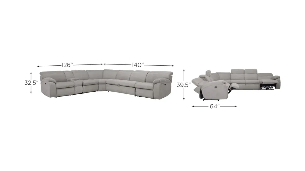 Enbright Microfiber 6-pc. Power-Reclining Sectional w/ Pop-Up Sleeper Dimensions