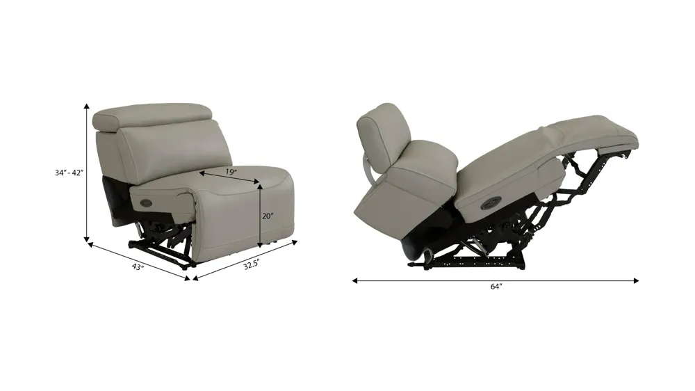 Westmore Zero Gravity Armless Dual Power Leather Recliner Dimensions