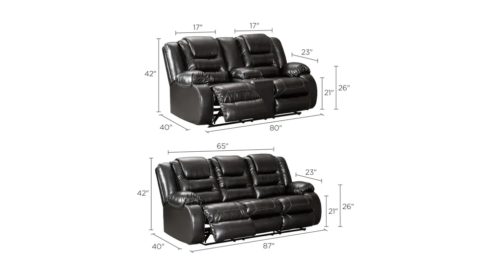 Aldric 2-pc. Reclining Sofa and Loveseat Set Dimensions