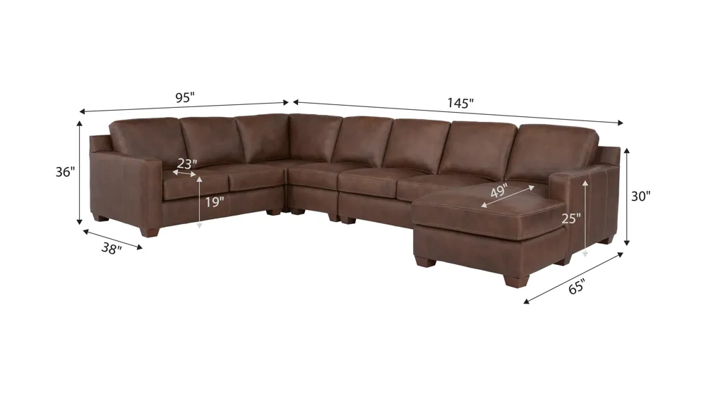 Quinton 5-pc. Leather Sectional Dimensions