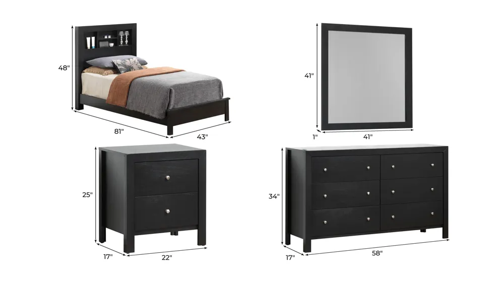 Burlington 4-pc. Bookcase Bedroom Set Dimensions