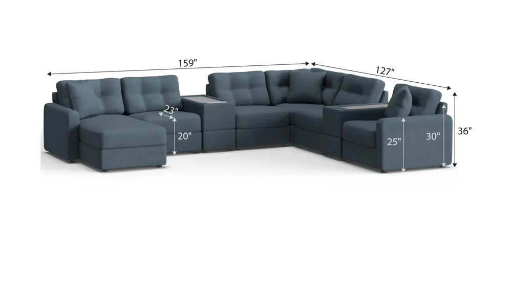 ModularOne 8-pc. Sectional w/One Power Console Dimensions