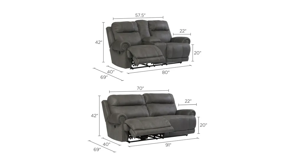Romilly 2-pc. Reclining Sofa and Loveseat Set Dimensions