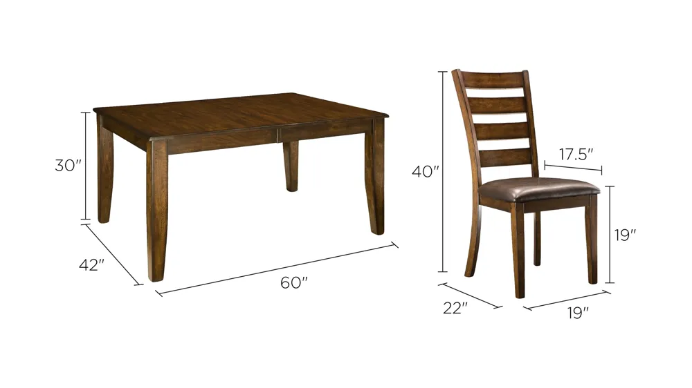 Kona 5-pc. Dining Set Dimensions