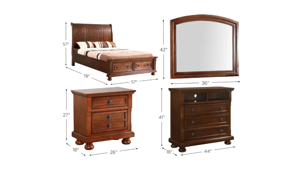 Meade 4-pc. Sleigh Storage Bedroom Set Dimensions