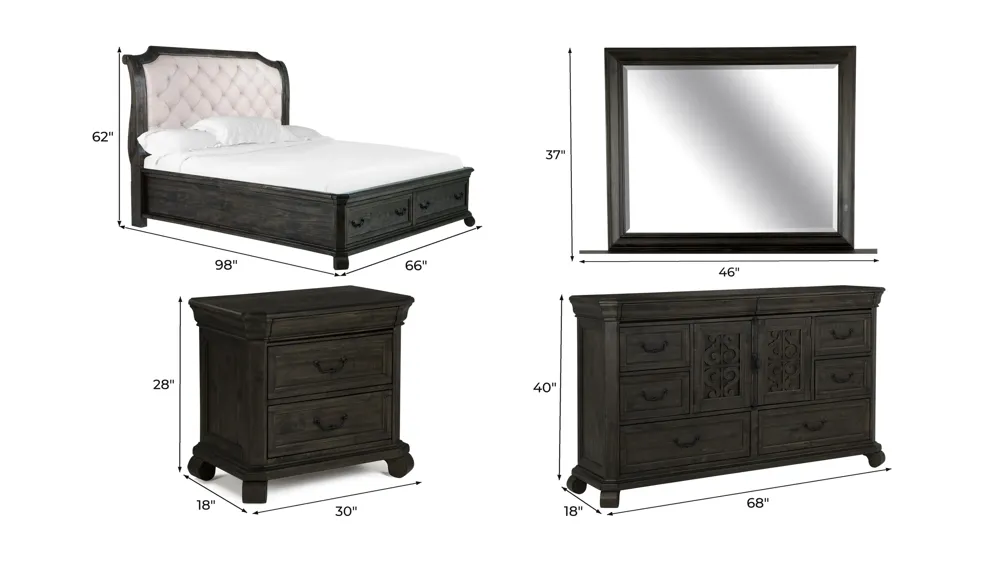 Bellamy 4-pc. Upholstered Bedroom Set with Storage Sleigh Bed Dimensions