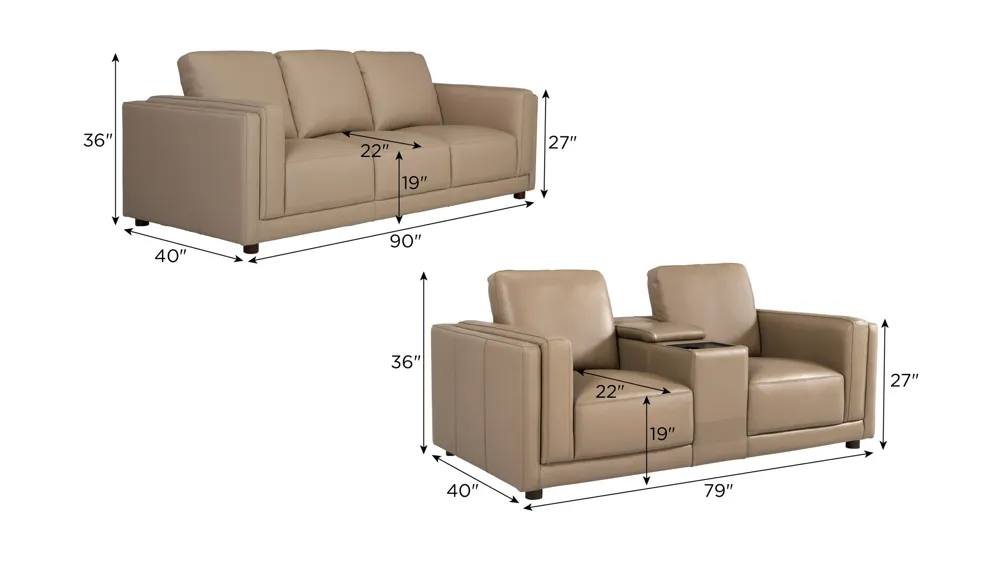 Marni Leather Living Room Set Dimensions