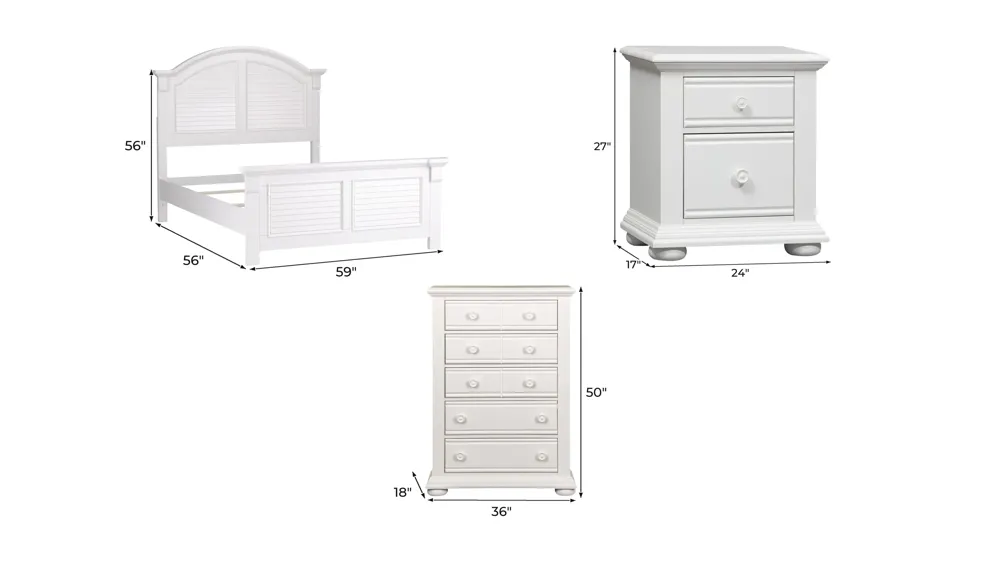Summer House 3-pc. Bedroom Set with 5 Drawer Chest Dimensions
