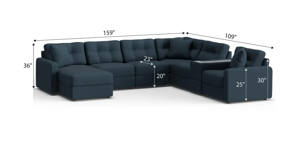 ModularOne 7-pc. Sectional w/One Power Console Dimensions