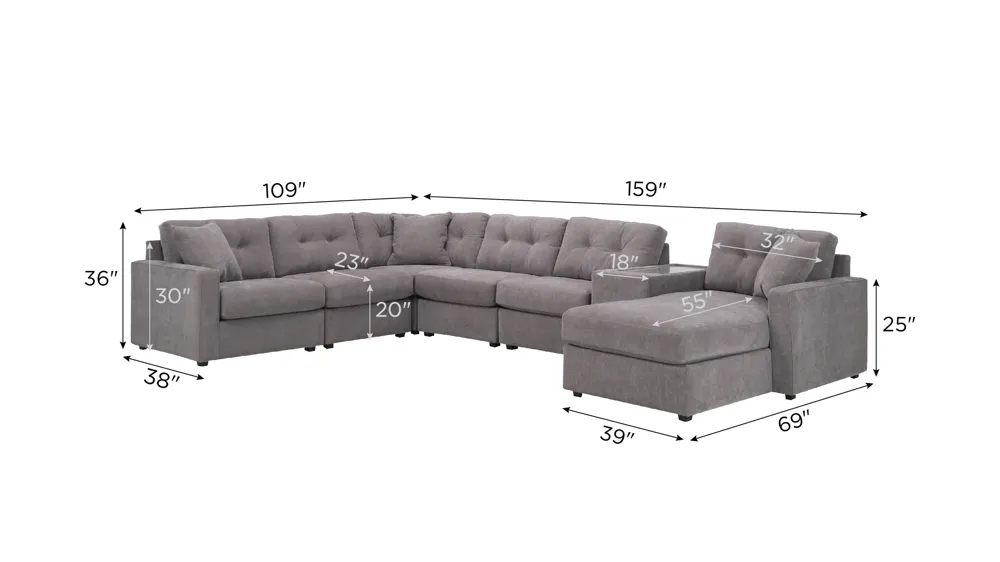 ModularOne 7-pc. Sectional w/One Power Console Dimensions