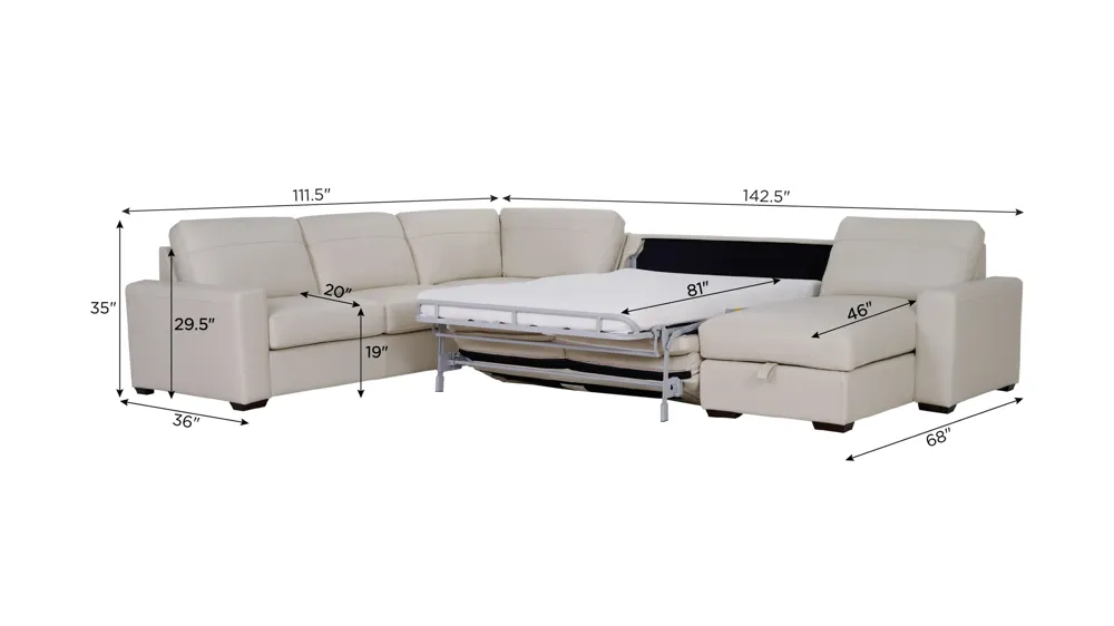 Harley 5-pc. Leather Sectional Dimensions