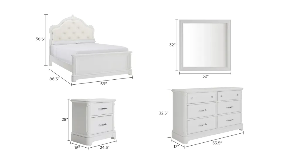Gianna 4-pc. Bedroom Set Dimensions