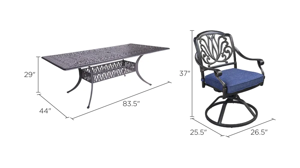 Geneva 7-pc. Outdoor Swivel Dining Set Dimensions
