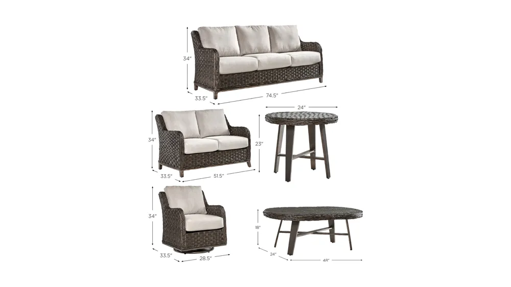 Grand Isle 5-Pc Outdoor Living Set Dimensions