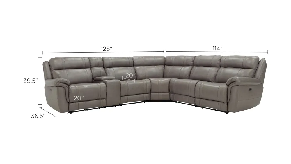Ridgewood 6-pc. Leather Power-Reclining Sectional Sofa Dimensions