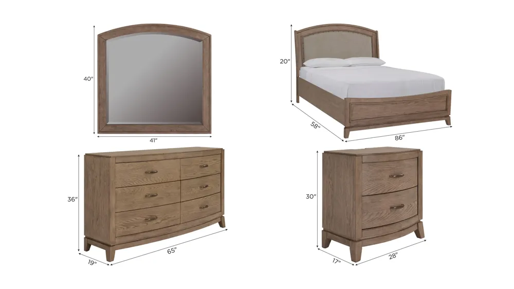 Coralie 4-pc. Upholstered Panel Bedroom Set Dimensions
