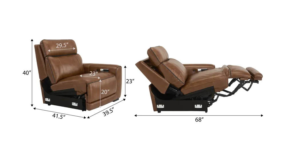 Titan Triple Power Right Arm Facing Leather Recliner w/Immersive Audio, Heat and Massage Dimensions