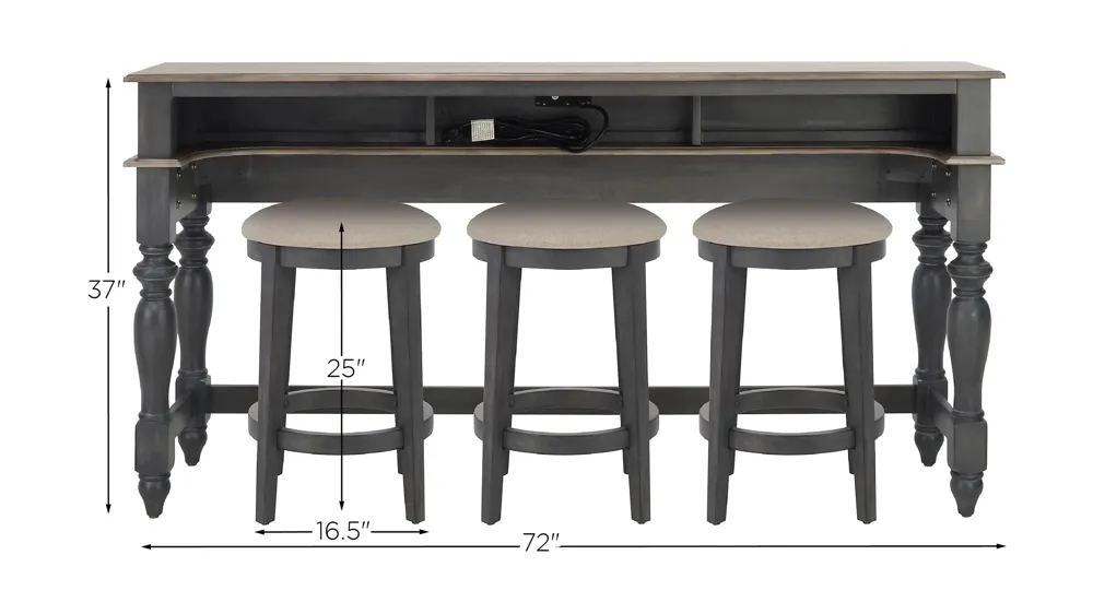 Charleston 4-pc. Console Bar with Stools Dimensions