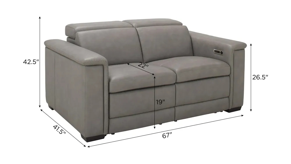 Finnegan Power Loveseat w/ Power Headrest Dimensions