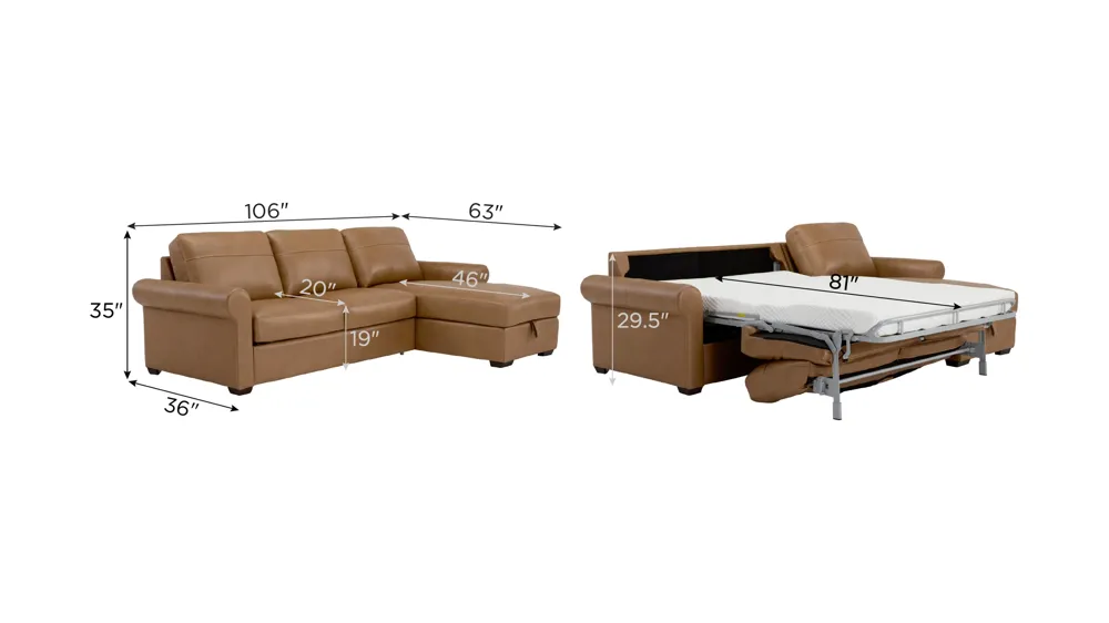 Harley 3-pc. Leather Sofa Chaise Dimensions