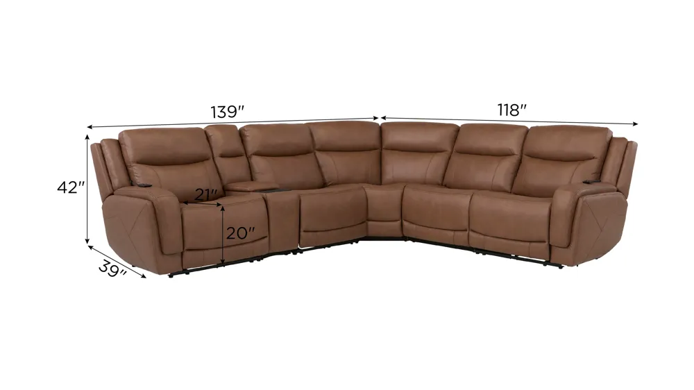 Harbin 6-pc. Zero Gravity  Triple Power Sectional w/ Heat & Massage Dimensions