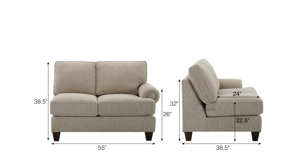 Crestwood Right Arm Facing Loveseat Dimensions