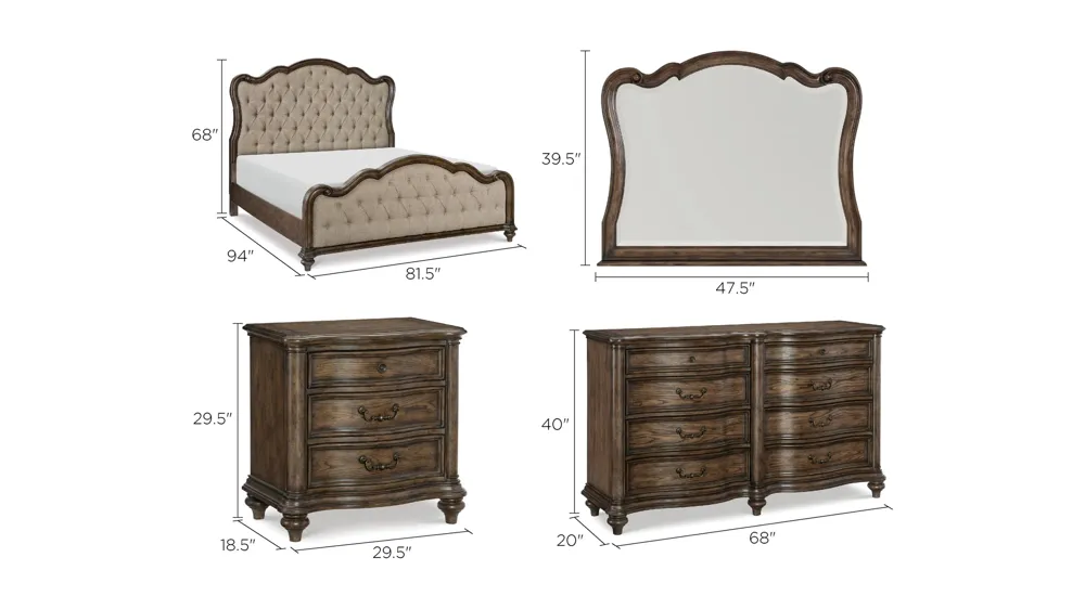Moorewood Park 4-pc. Upholstered Bedroom Set Dimensions