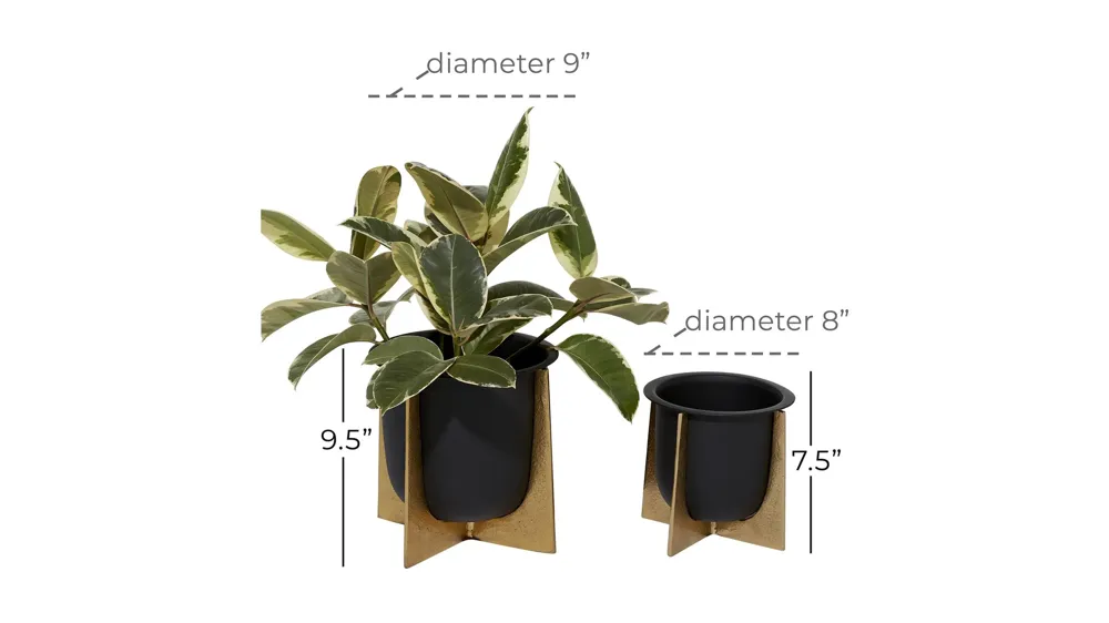 Ivy Collection Black Aluminum Planter Set of 2 Dimensions